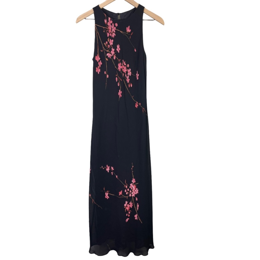 Jones New York Black Maxi Dress with Pink Floral Branches